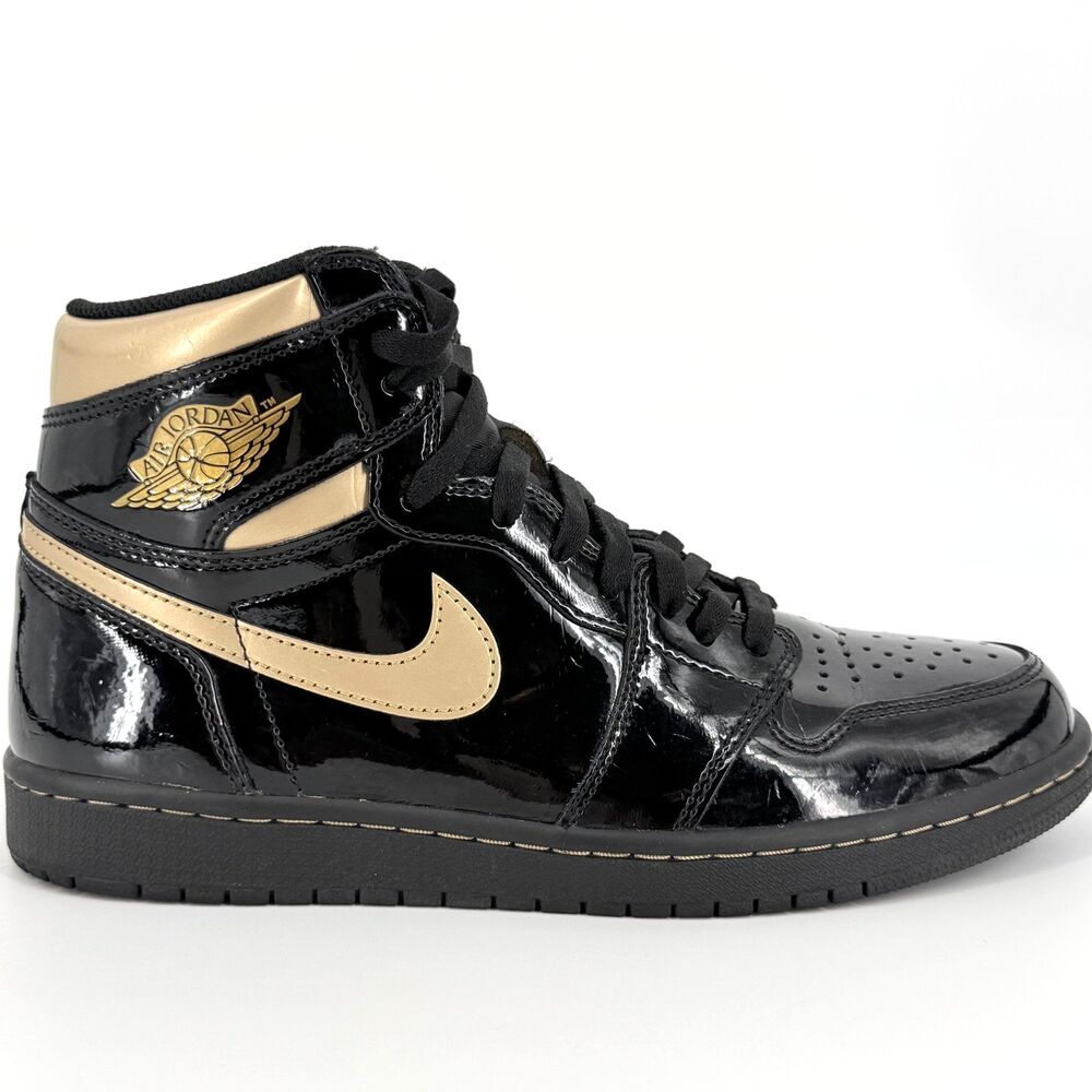 Nike Air Jordan 1 Retro High OG Black Patent Metallic Gold Mens 10